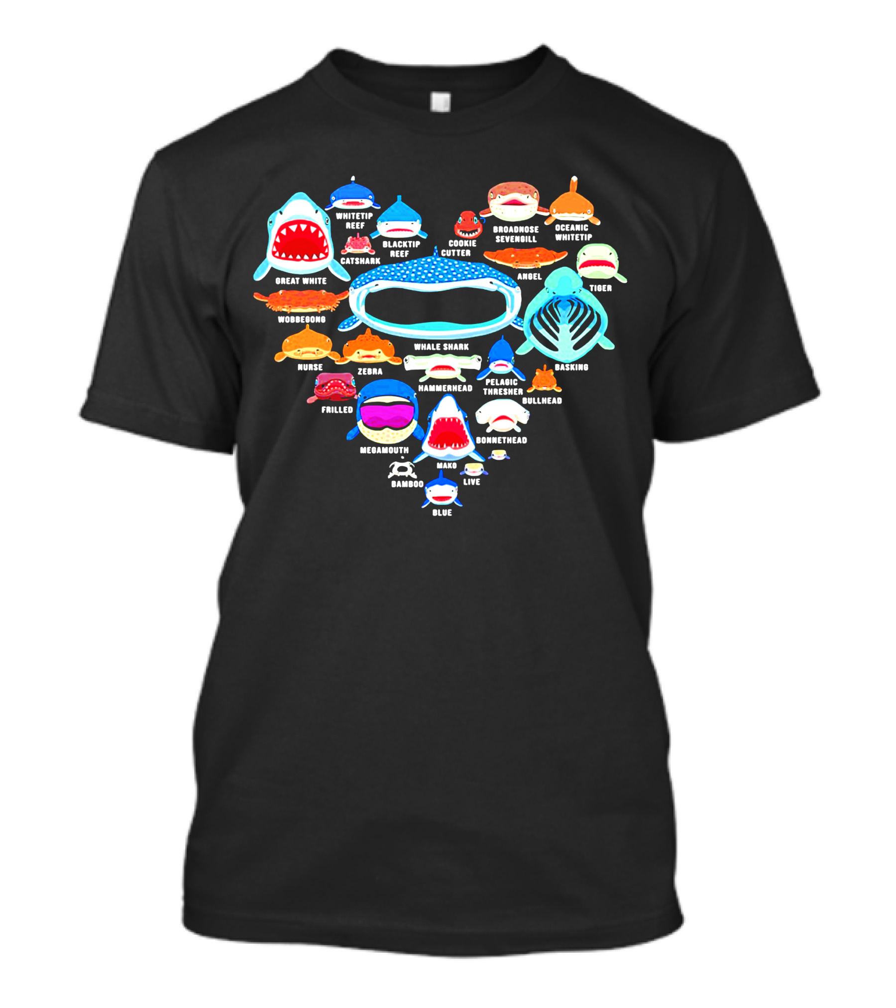 Love Great White Hammerhead Whale Shark Faces T-Shirt