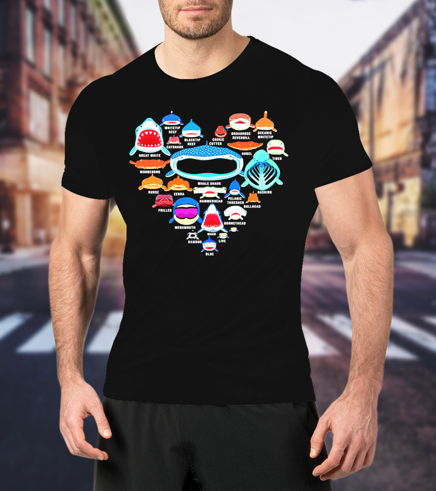 Love Great White Hammerhead Whale Shark Faces T-Shirt