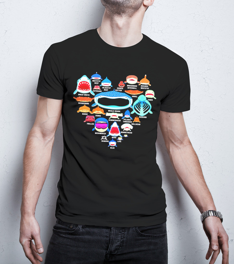 Love Great White Hammerhead Whale Shark Faces T-Shirt