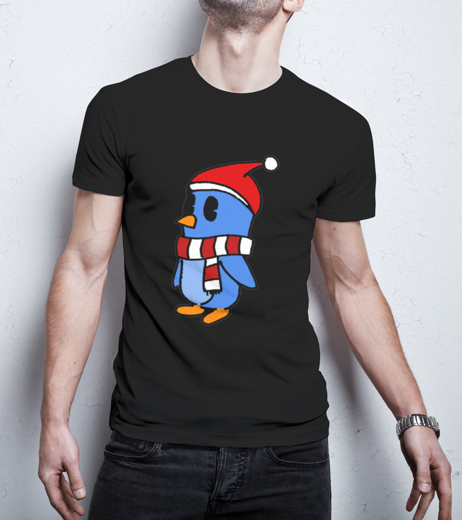 Crudely Handdrawn Pengu 763669 In Santa Hat With Red And White Scarf T-Shirt