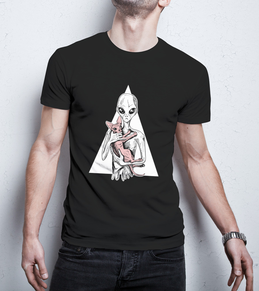 Alien And Sphynx Cat With Triangle Backdrop 1156960 T-Shirt