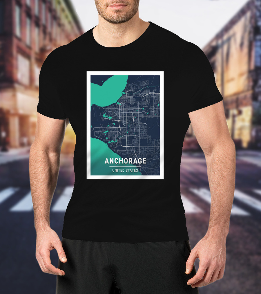 Anchorage United States Blue Dark City Map T-Shirt