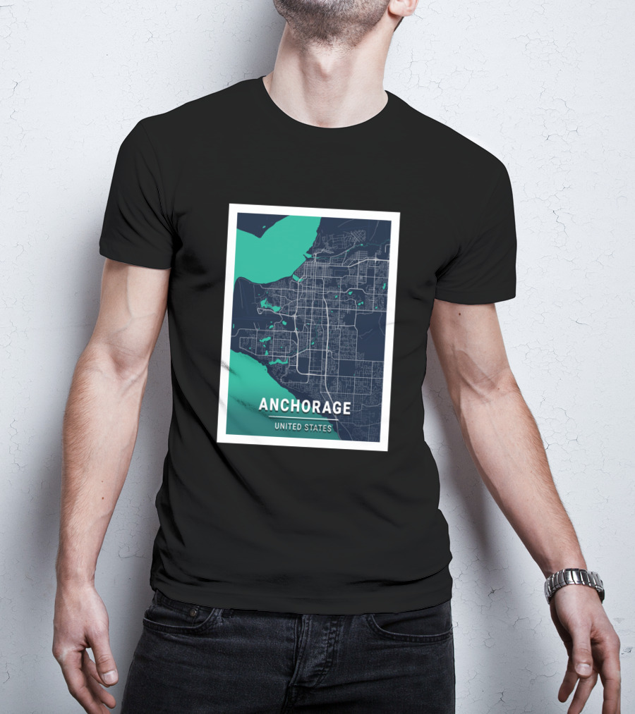 Anchorage United States Blue Dark City Map T-Shirt
