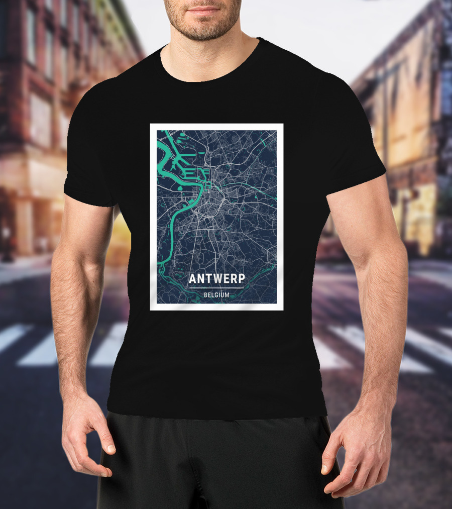 Antwerp Belgium Blue Dark City Map Street Details 1730196 T-Shirt