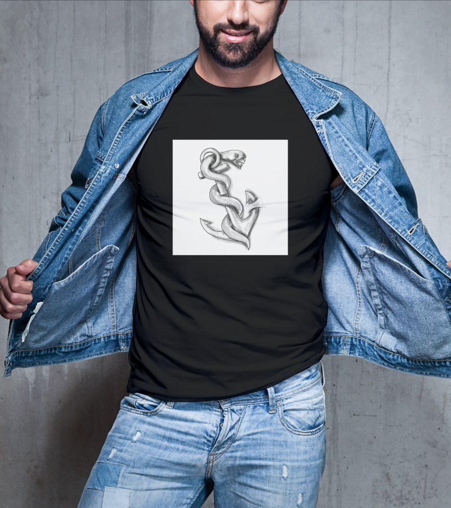 Asclepius Snake Wrapped Around Nautical Anchor T-Shirt