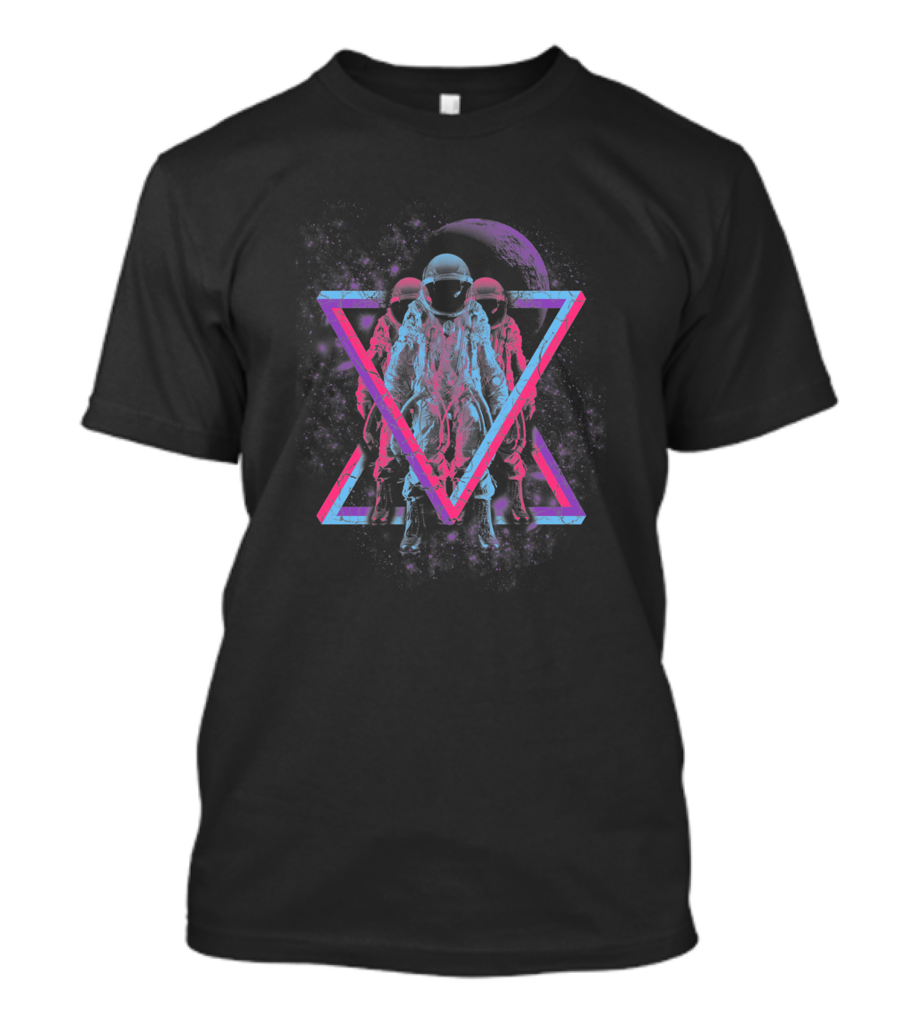 Astronomical 1707103 Neon Astronauts Geometric Space Scene T-Shirt