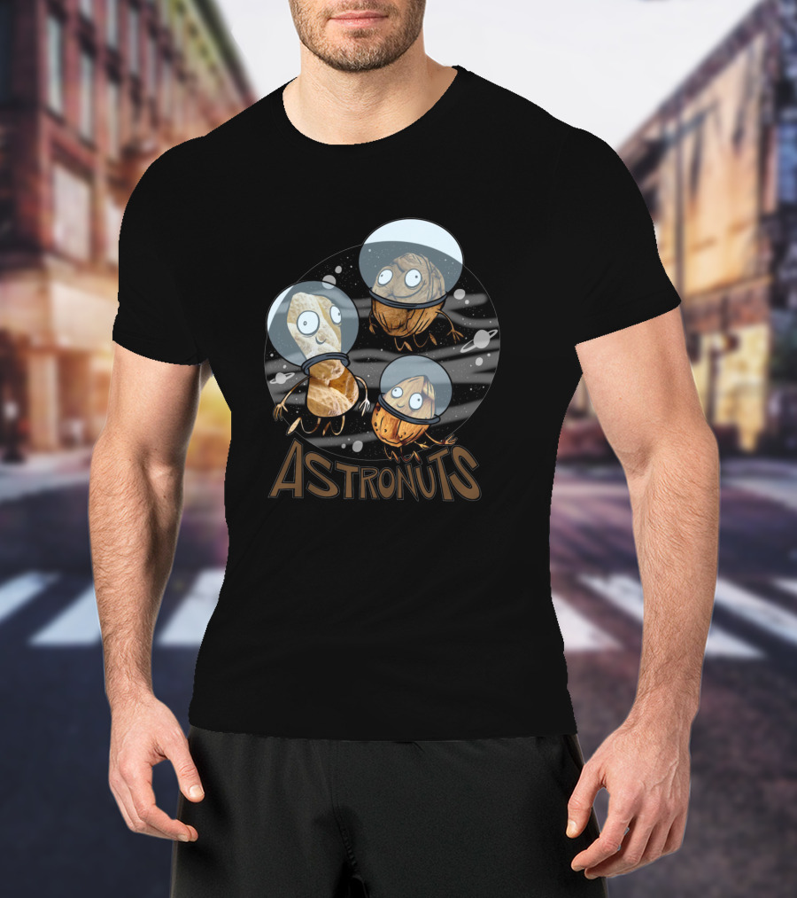 Astronuts 118341 Goofy Nuts In Space Helmets Floating In Outer Space T-Shirt