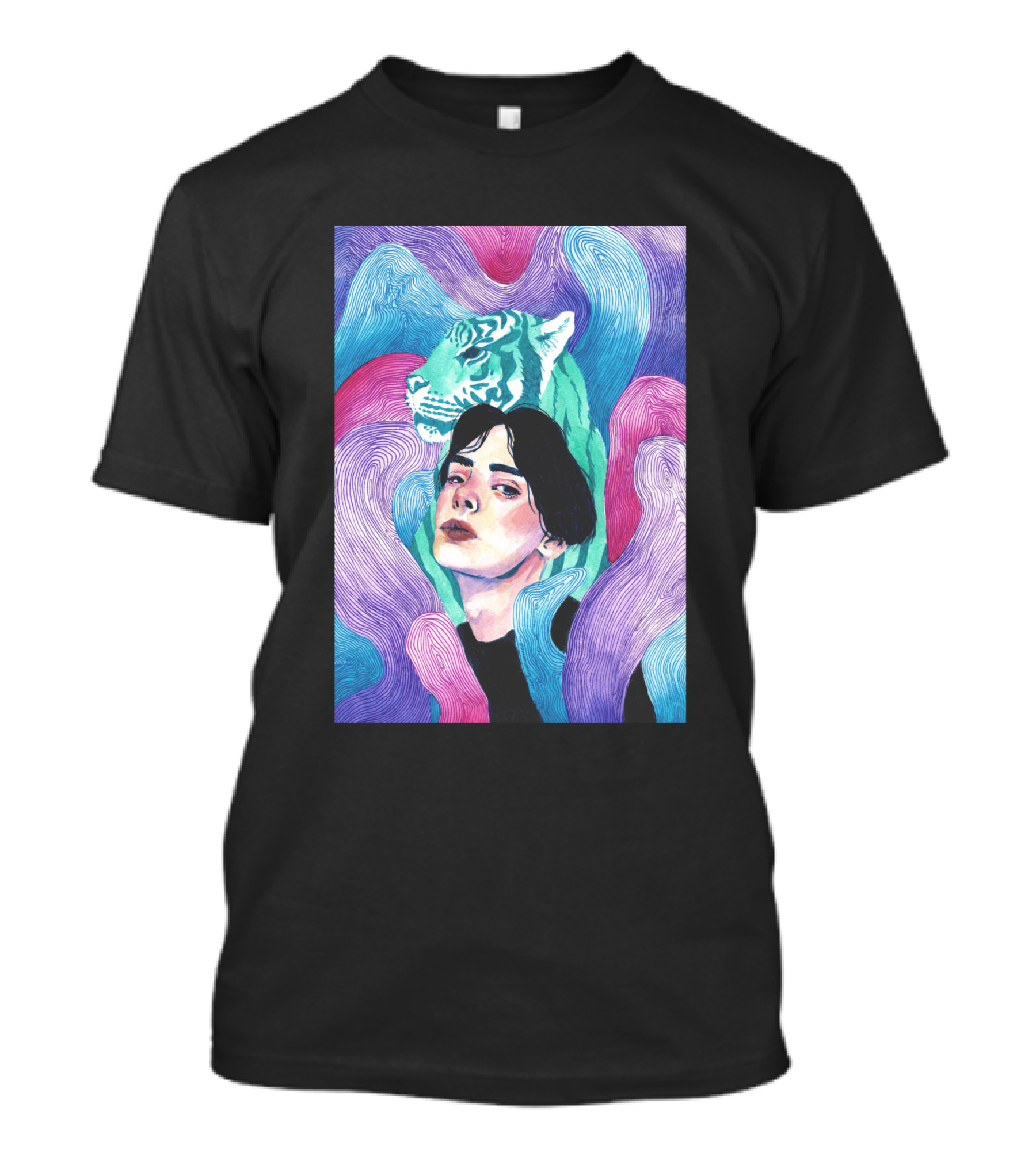 Aura 916131 Psychedelic Tiger And Portrait Fusion T-Shirt
