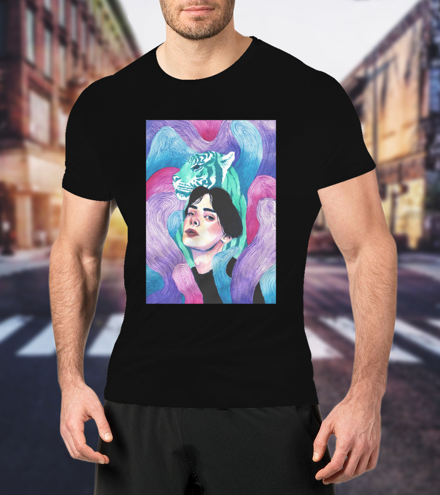 Aura 916131 Psychedelic Tiger And Portrait Fusion T-Shirt