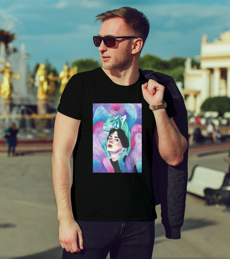 Aura 916131 Psychedelic Tiger And Portrait Fusion T-Shirt