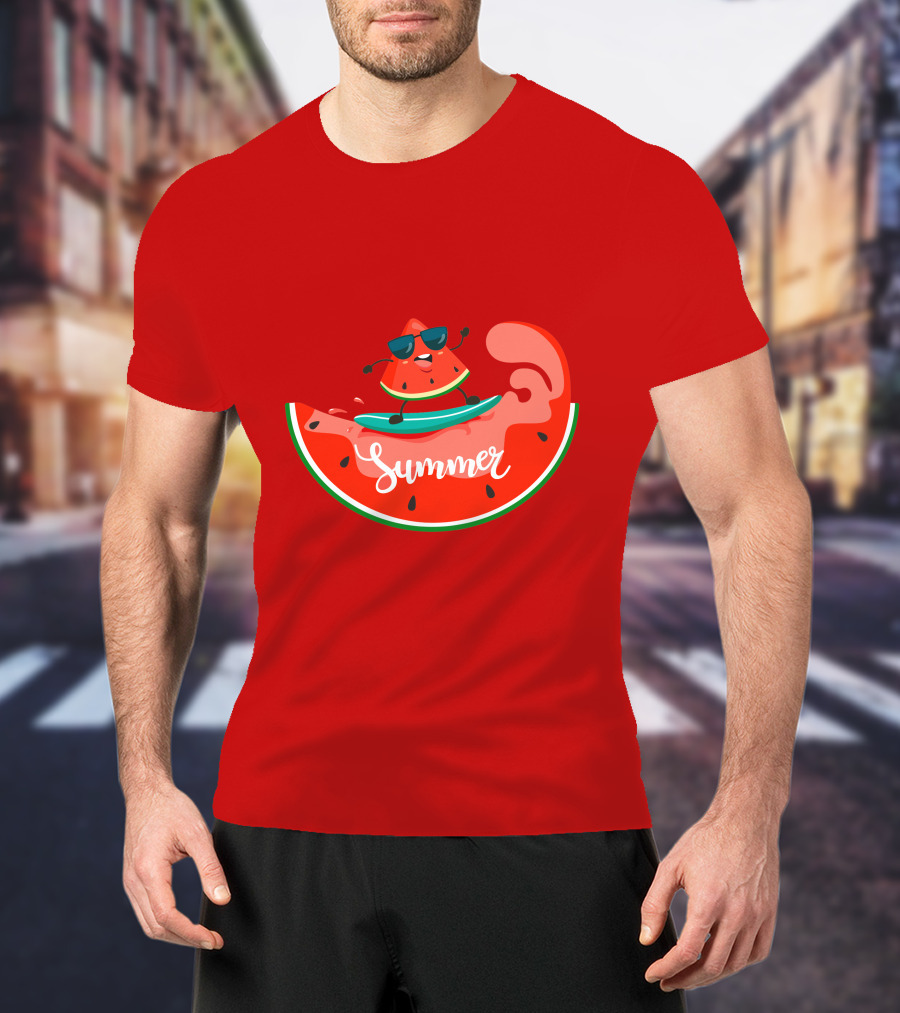 Summer Vacation Watermelon Surfing Trip Fun T-Shirt