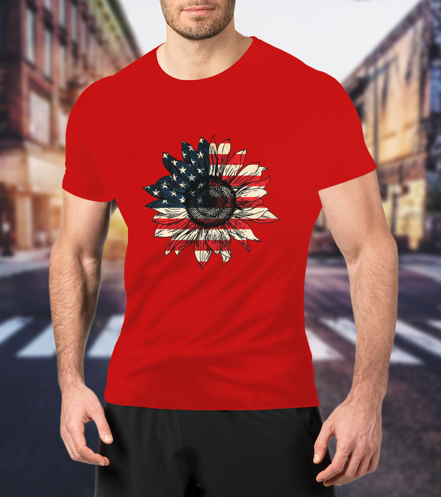 Sunflower American Flag USA Independence Day Flower T-Shirt