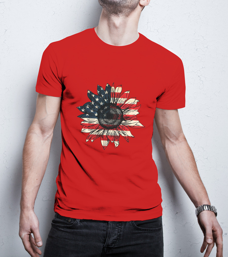 Sunflower American Flag USA Independence Day Flower T-Shirt