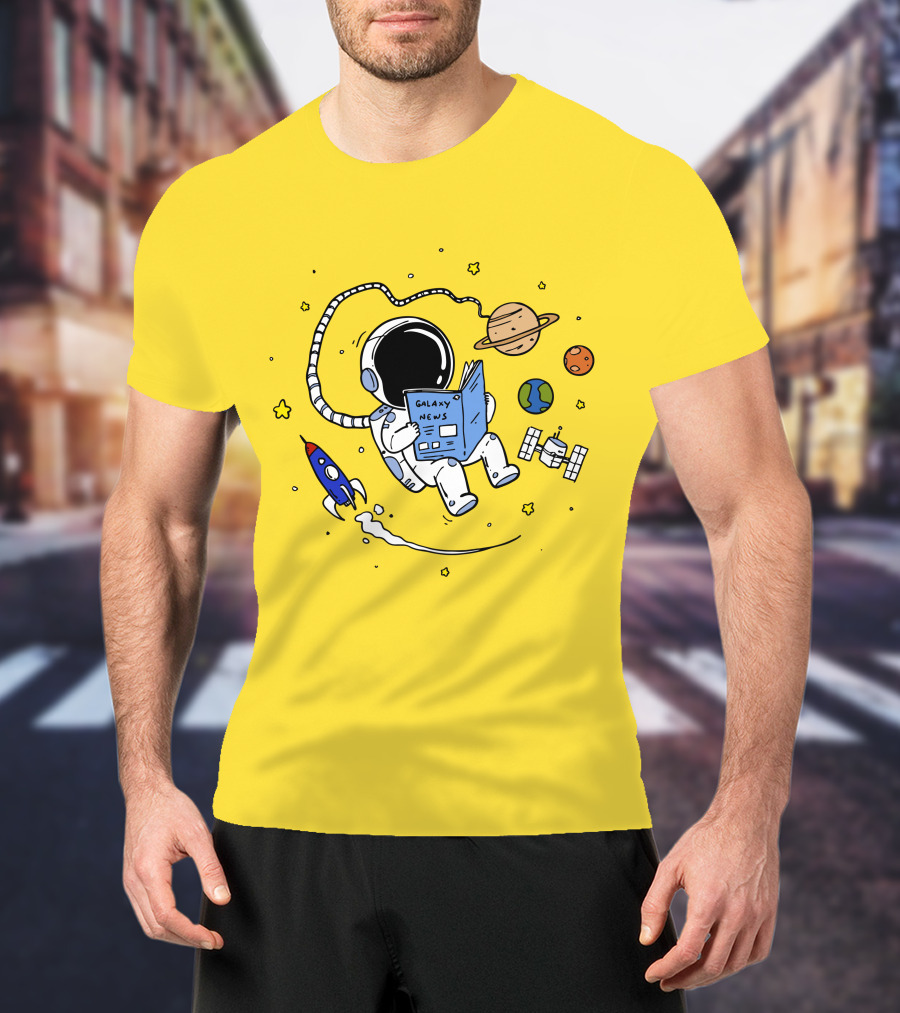 Reading Galaxy News Astronaut With Planets And Rocket T-Shirt