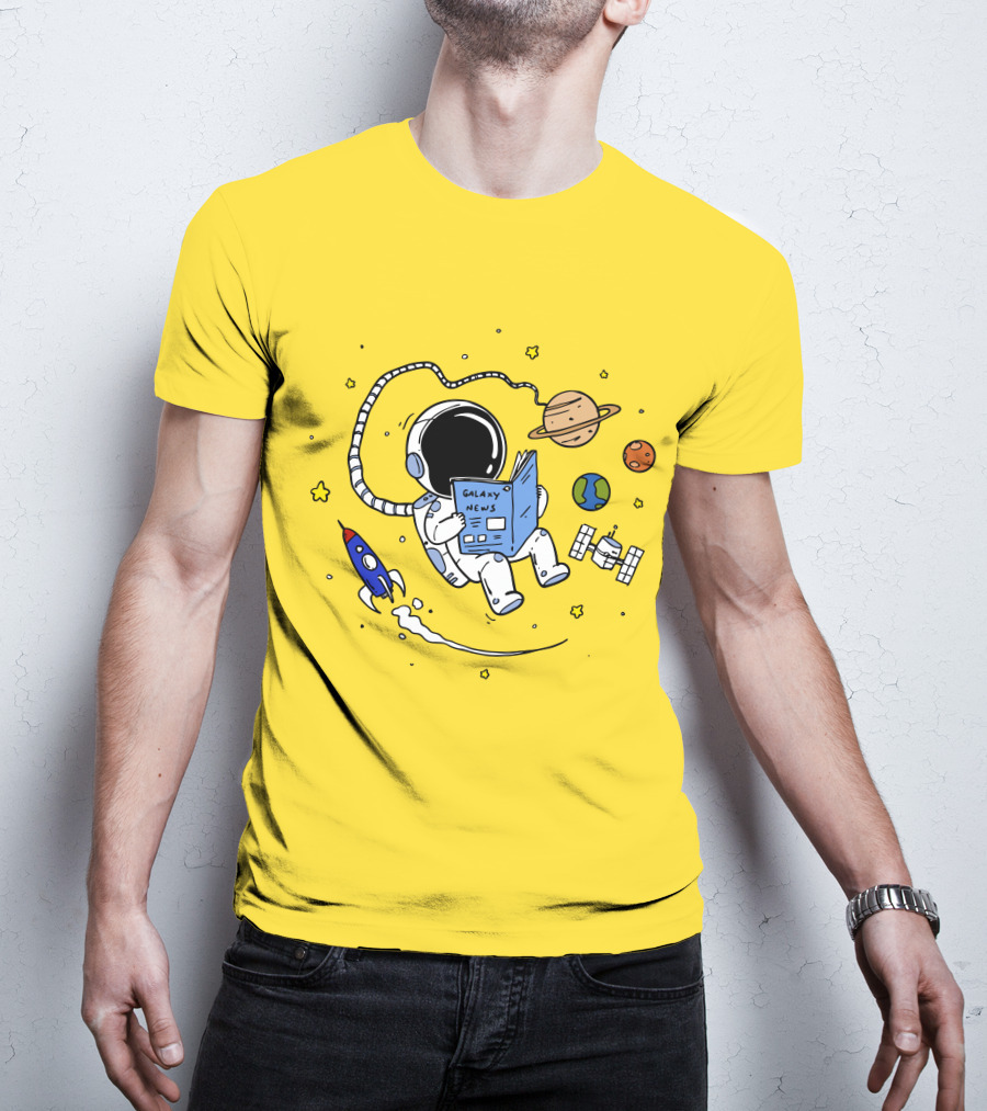 Reading Galaxy News Astronaut With Planets And Rocket T-Shirt