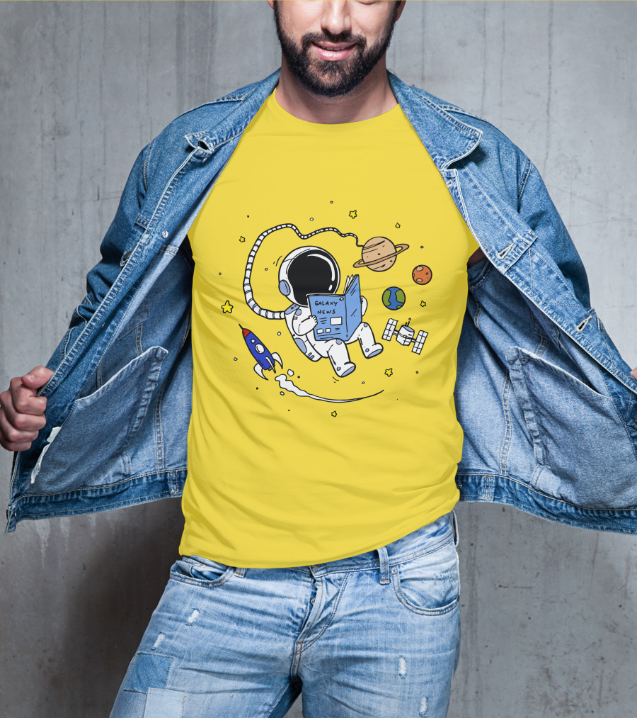 Reading Galaxy News Astronaut With Planets And Rocket T-Shirt