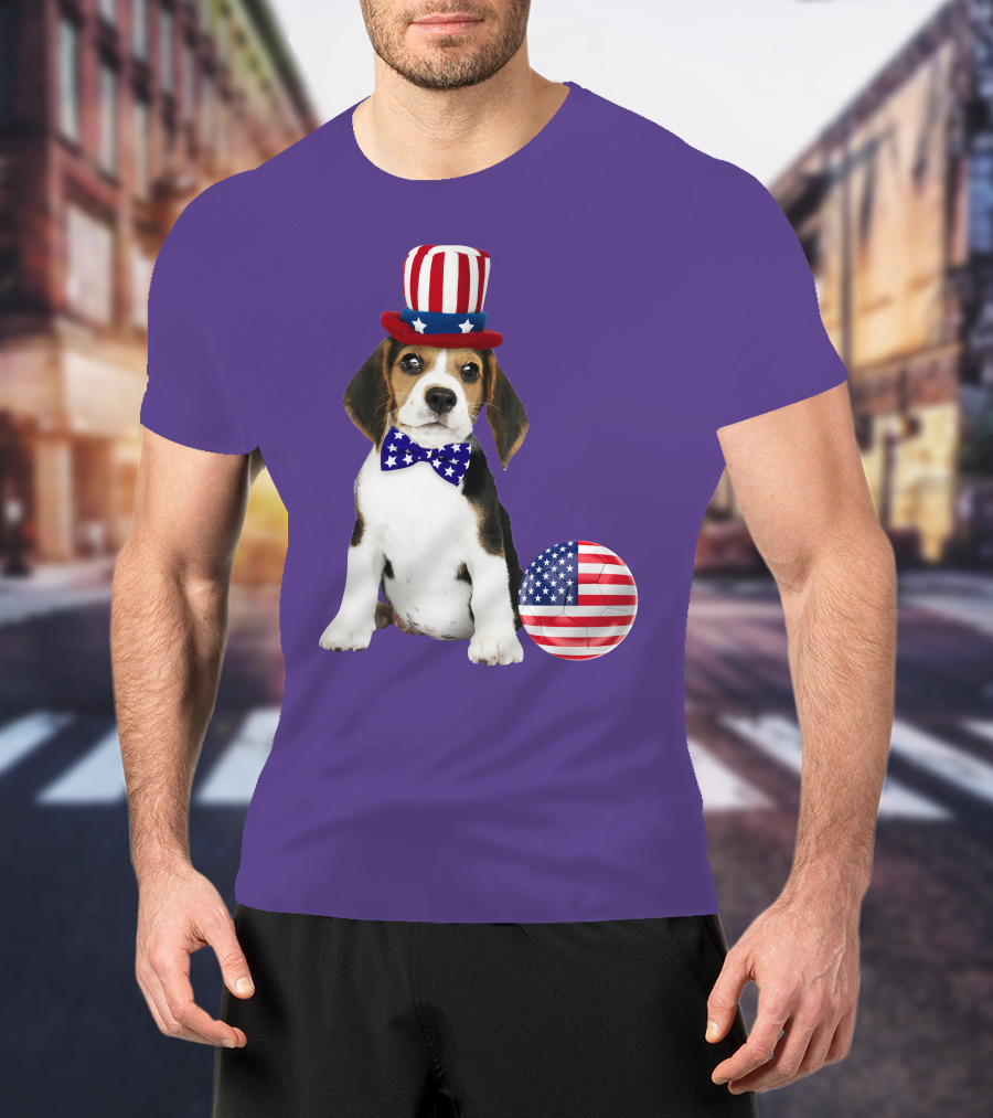Patriotic Beagle With American Flag Hat And Bow Tie T-Shirt