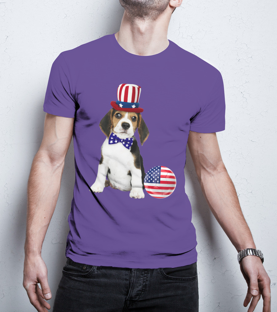 Patriotic Beagle With American Flag Hat And Bow Tie T-Shirt