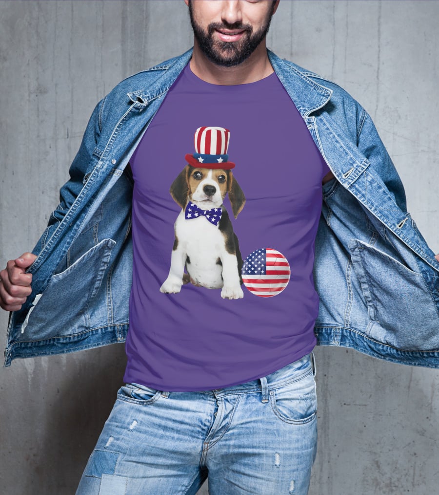 Patriotic Beagle With American Flag Hat And Bow Tie T-Shirt