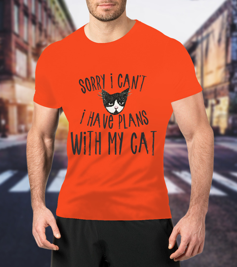 Sorry I Can't I Have Plans With My Cat Retro Colored T-Shirt