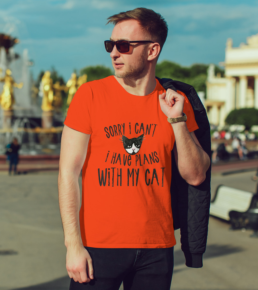 Sorry I Can't I Have Plans With My Cat Retro Colored T-Shirt