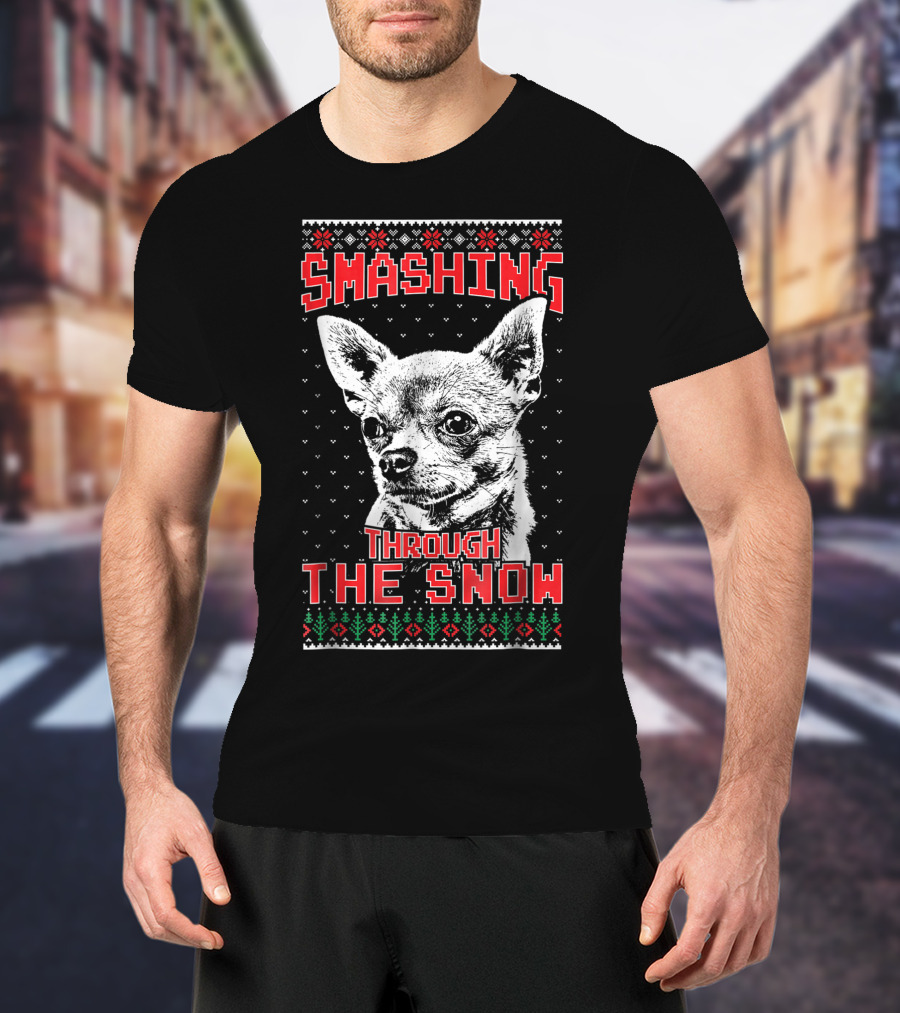Smashing Through The Snow Chihuahua Retro Christmas T-Shirt