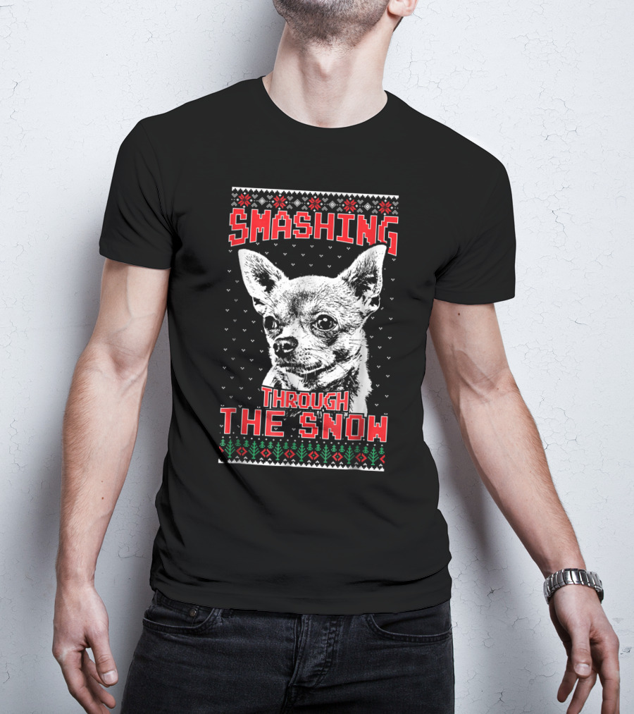 Smashing Through The Snow Chihuahua Retro Christmas T-Shirt