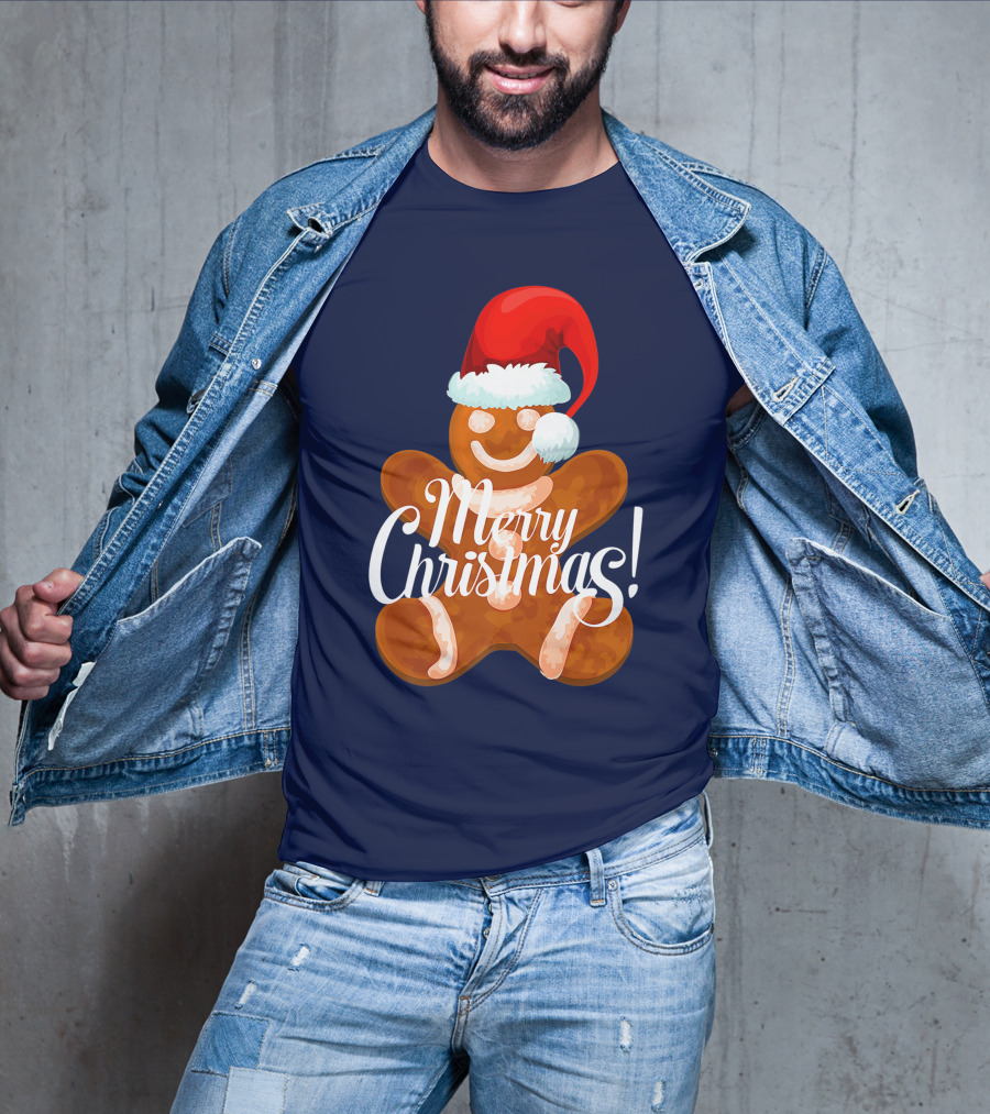 Merry Christmas Gingerbread With Santa Hat T-Shirt
