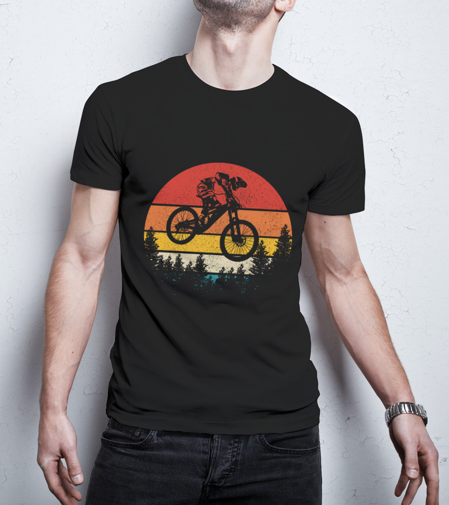 Mountain Bike Vintage Retro Downhill Sunset Forest T-Shirt