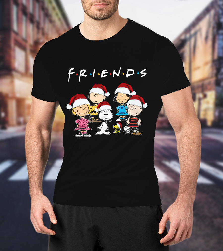 Friends Snoopy Christmas Peanuts Characters Santa Hats T-Shirt