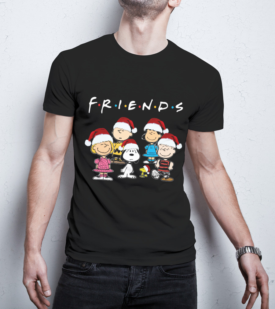 Friends Snoopy Christmas Peanuts Characters Santa Hats T-Shirt