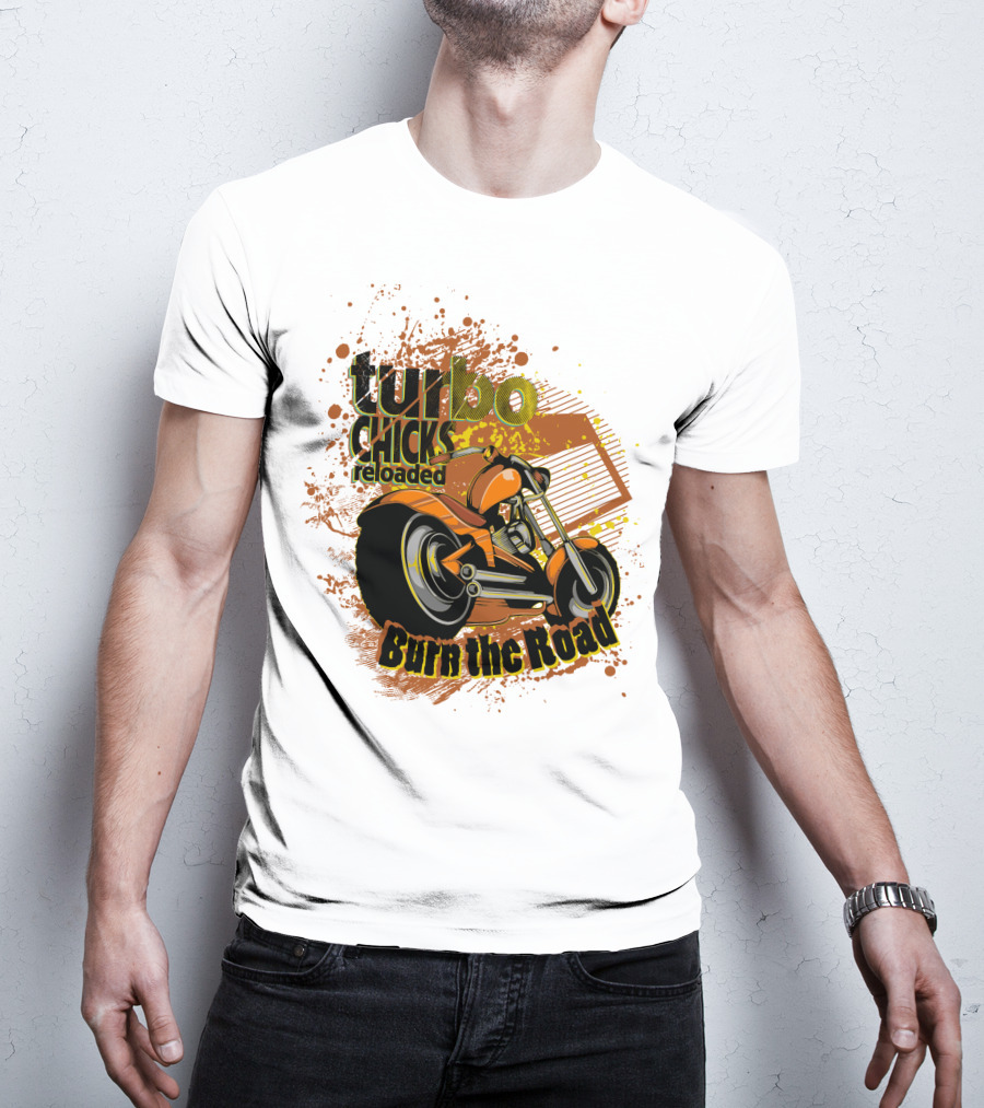 Turbo Chicks Reloaded Burn The Road Motorcycle Adventure T-Shirt