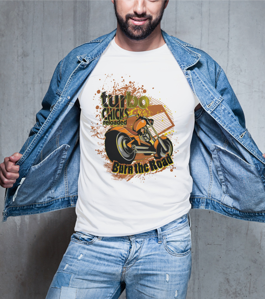 Turbo Chicks Reloaded Burn The Road Motorcycle Adventure T-Shirt