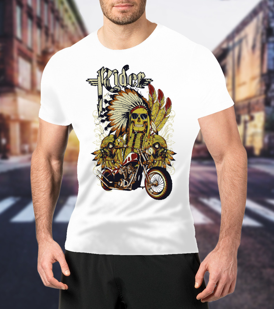 Rider Skull Motorcycle Eagle Feathers Tribal Helmet T-Shirt