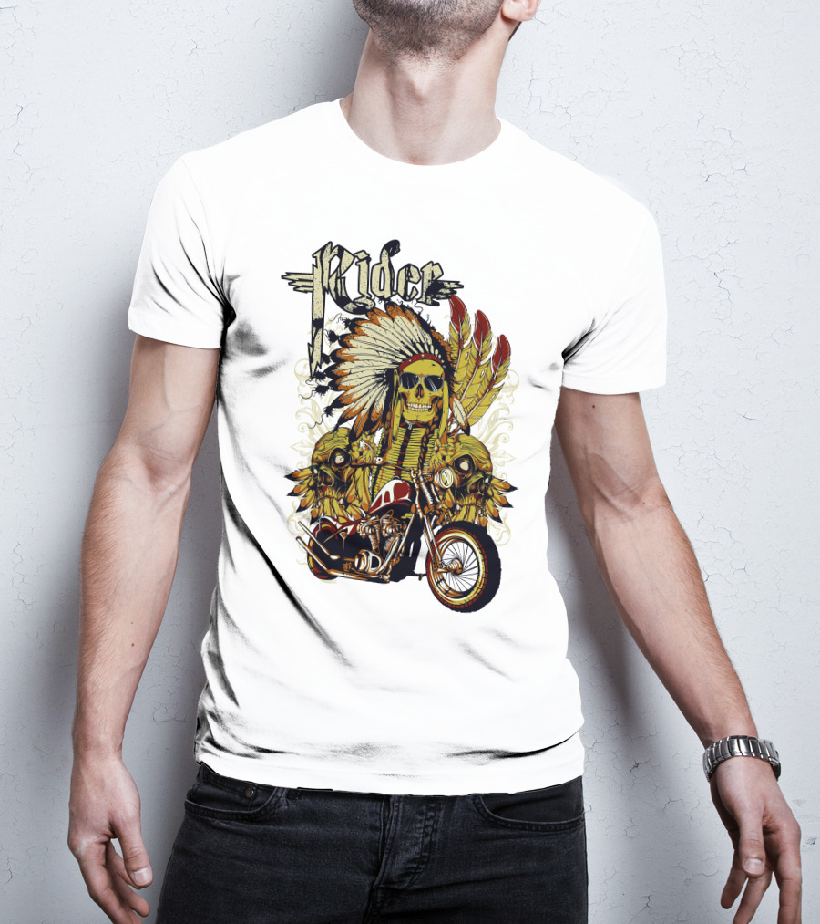 Rider Skull Motorcycle Eagle Feathers Tribal Helmet T-Shirt