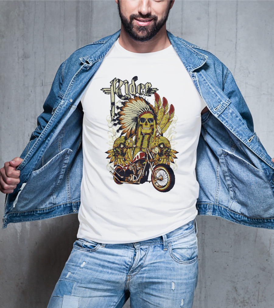 Rider Skull Motorcycle Eagle Feathers Tribal Helmet T-Shirt