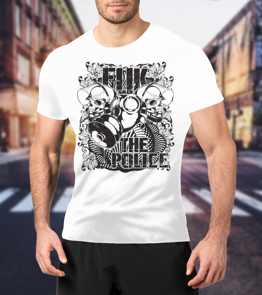 Fuk The Police Gas Mask Skull T-Shirt