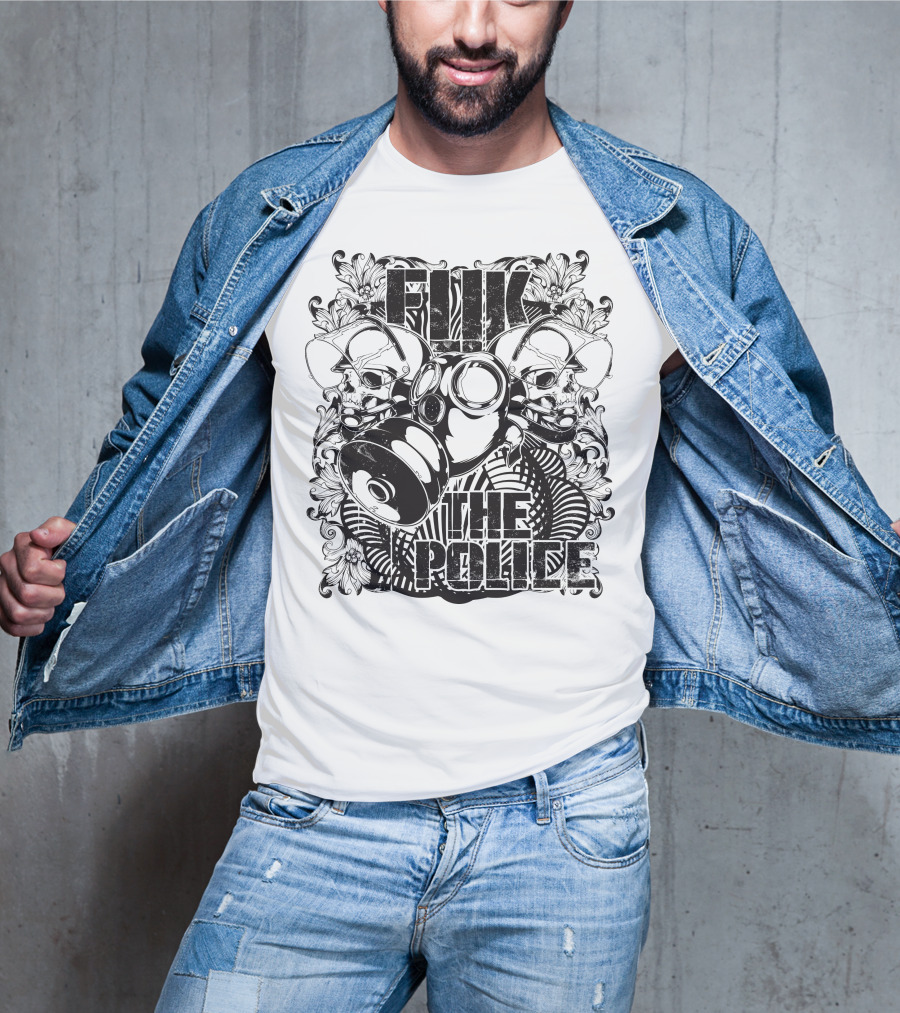 Fuk The Police Gas Mask Skull T-Shirt