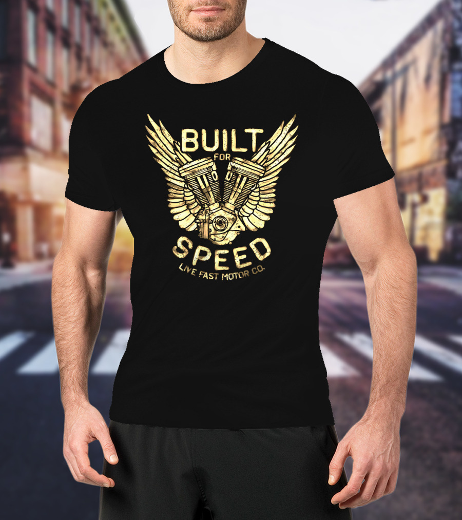 Built For Speed Live Fast Motor Co Winged Engine T-Shirt
