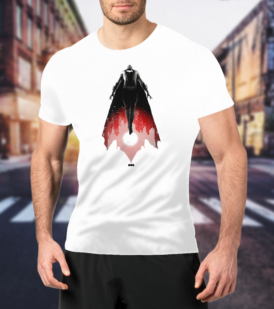 Batman Rising Over Gotham City Silhouette Red And Black T-Shirt