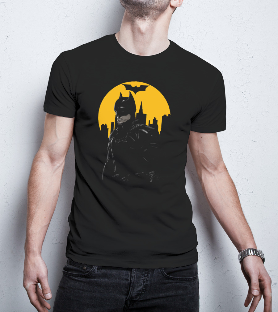 Batman Gotham City Silhouette Yellow Bat T-Shirt