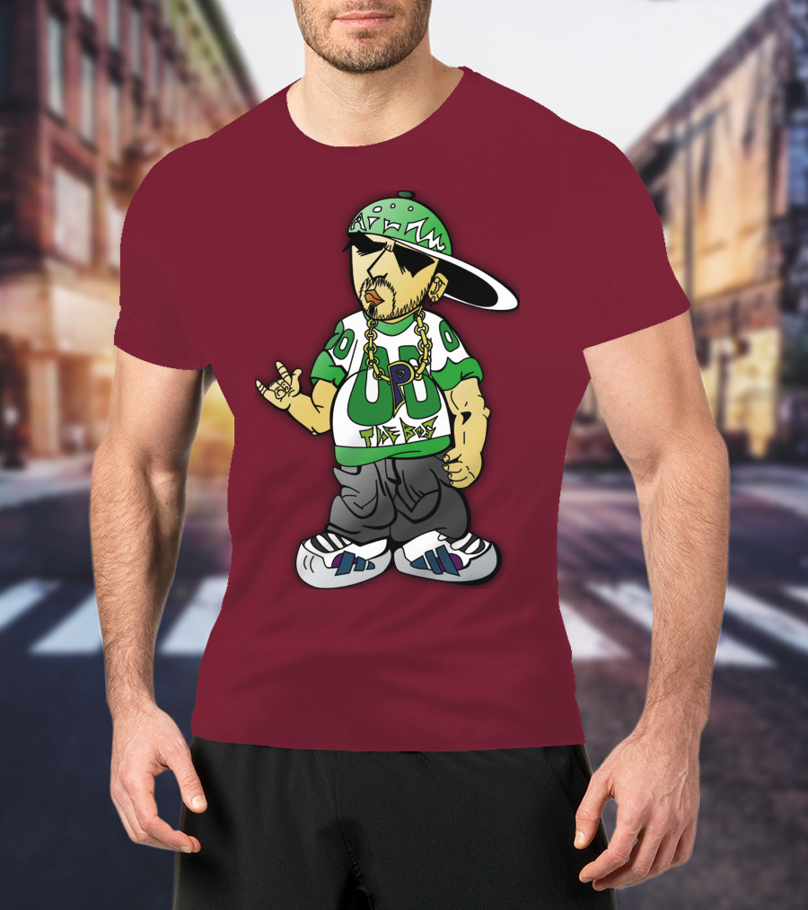 HipHop Cartoon Character With UP The Posse On Green Snapback And Chain T-Shirt