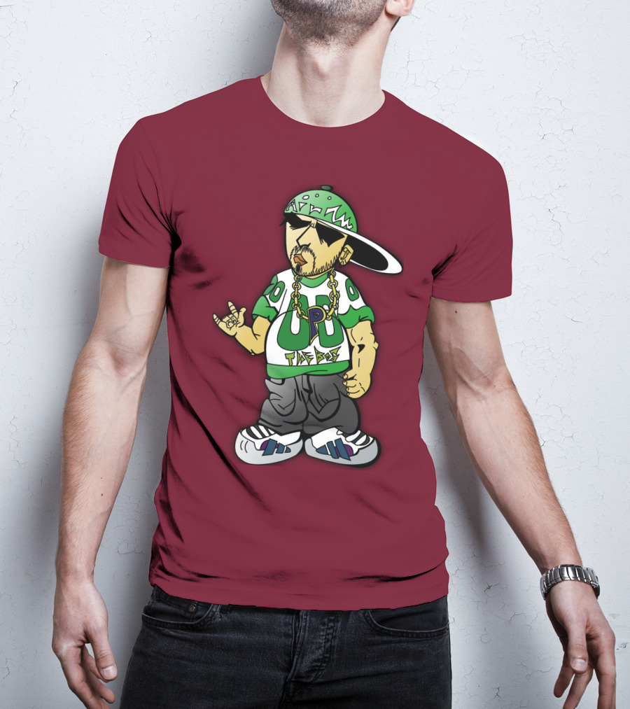 HipHop Cartoon Character With UP The Posse On Green Snapback And Chain T-Shirt