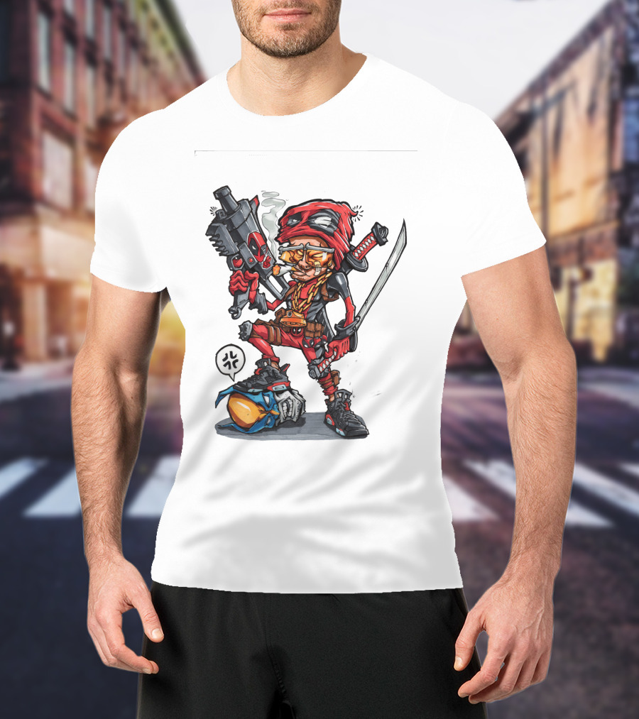 Ninja Animation Cartoon Warrior With Sword And Gun T-Shirt