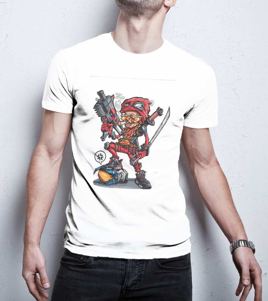 Ninja Animation Cartoon Warrior With Sword And Gun T-Shirt