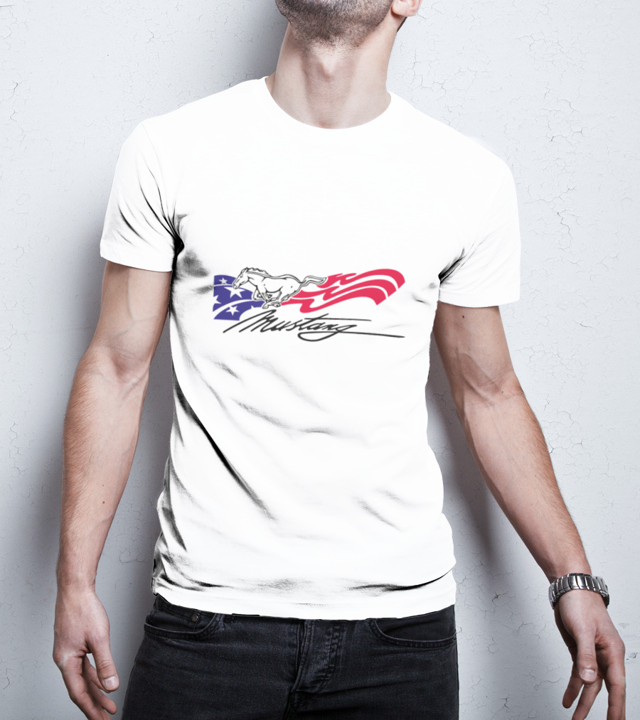 Mustang American Flag Running Horse T-Shirt