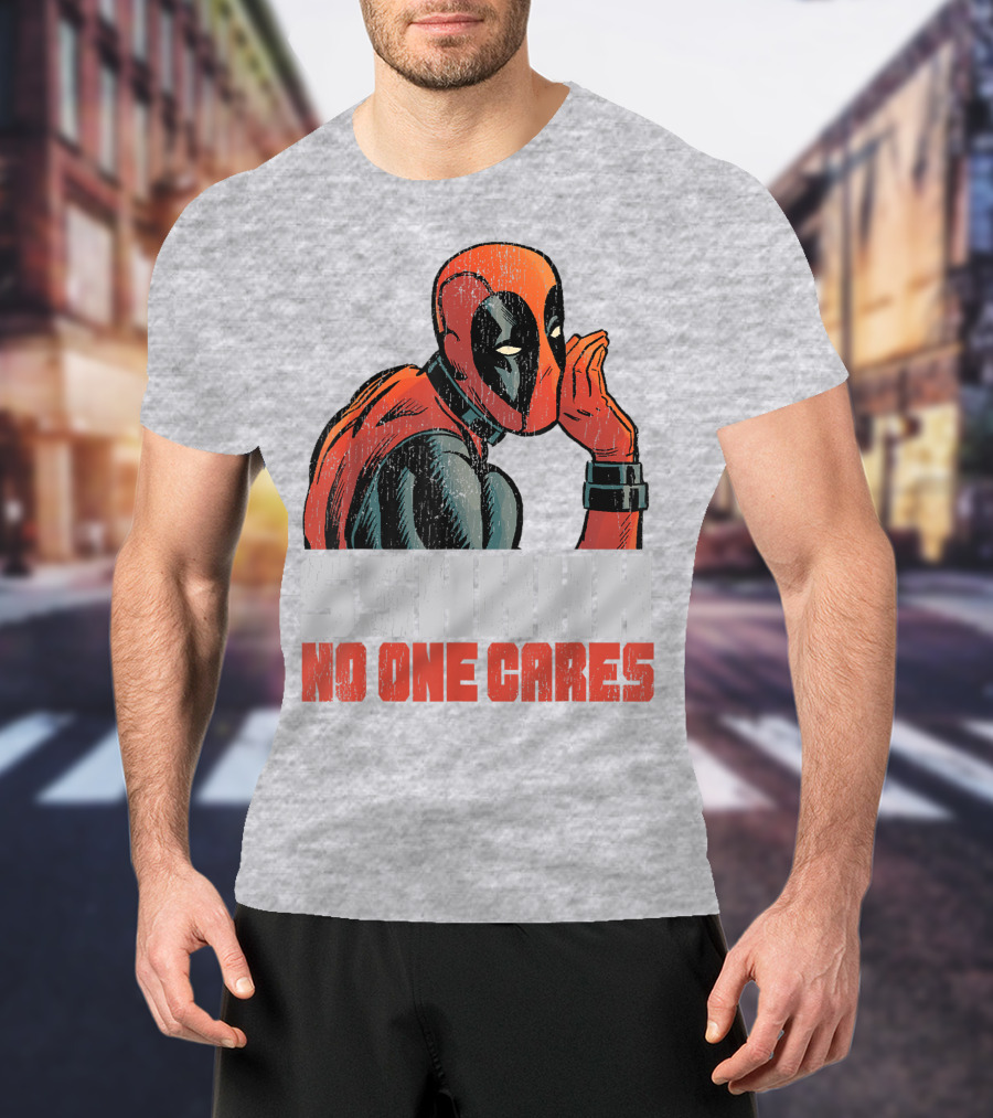 Marvel Deadpool SSHHHH No One Cares Whisper Red And Black Suit Hero T-Shirt