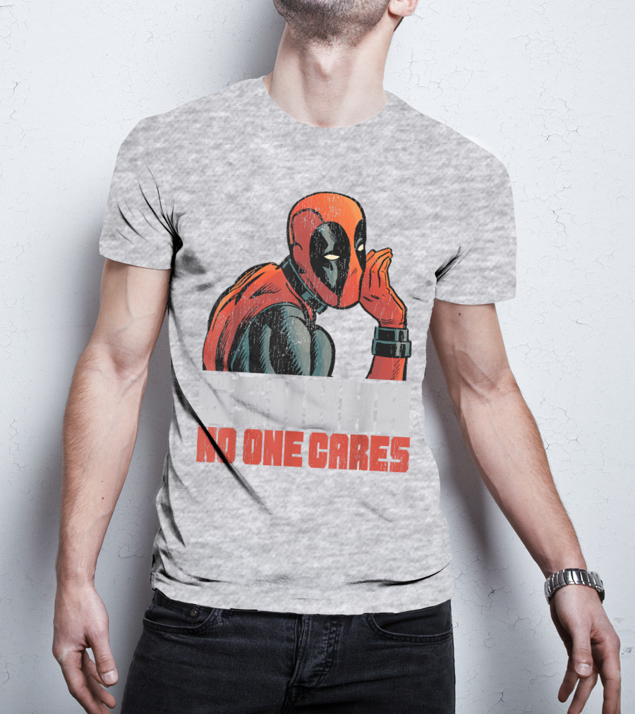 Marvel Deadpool SSHHHH No One Cares Whisper Red And Black Suit Hero T-Shirt