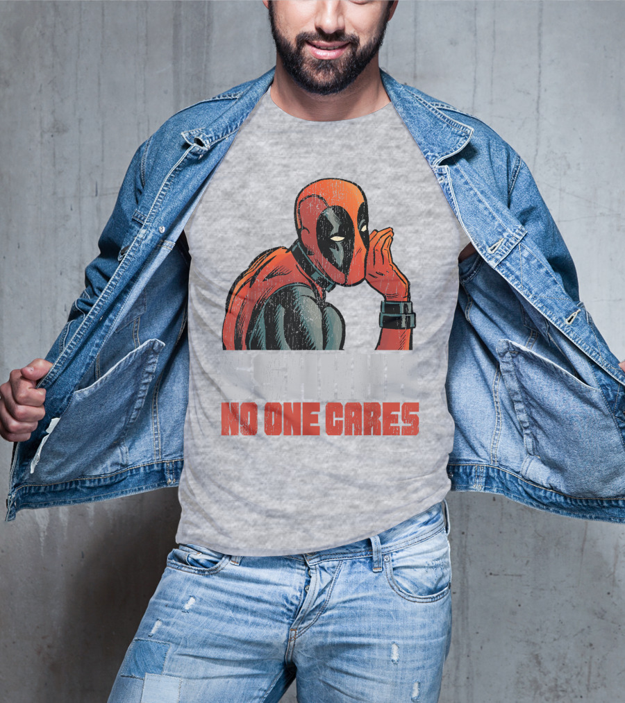 Marvel Deadpool SSHHHH No One Cares Whisper Red And Black Suit Hero T-Shirt