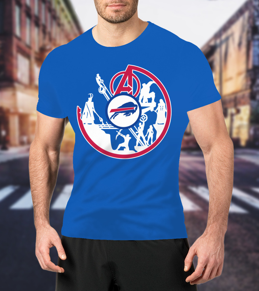 Buffalo Bills Avengers Crossover Logo Blue T-Shirt